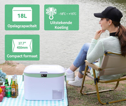 BINGI Compressor Koelbox, 18 Liter Draagbare Auto Koelkast, 12/24 V DC en 230 V AC voor Auto, Vrachtwagen, Camping, Camper en Stopcontact