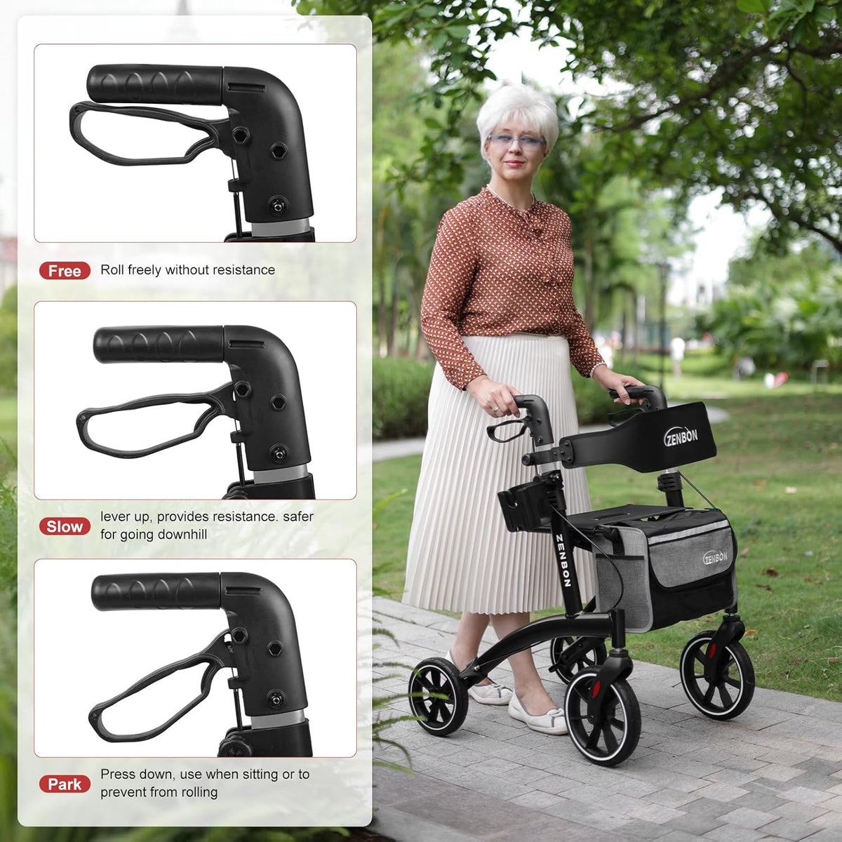 Rollator smal voor woning: Rollator Opvouwbaar en Lichtgewicht met Zitting Rollators voor Senioren Inklapbaar Aluminium - Rollatoren Lichtgewicht Speciale Reizen Rollator met Volledige Uitrusting