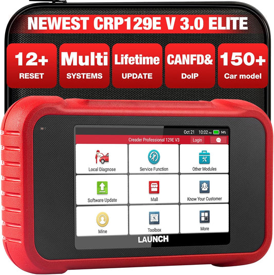 LAUNCH CRP129E V2.0 OBD2 Code Reader Scanner, 4 Systeem ENGINE/ABS/SRS/AT auto diagnostisch hulpprogramma, 12 Reset Service, TPMS/Oil/EPB/SAS/DPF/BMS/Throttle Reset, injector codering, Auto Vin