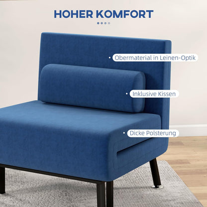 HOMCOM Schlafsessel, Klappbett mit Bettfunktion, Rückenkissen, Klappbar Relaxsessel mit Leinenoptik, Verstellbarer Rückenlehne, 75 x 70 x 75 cm, Dunkelblau - QUORE