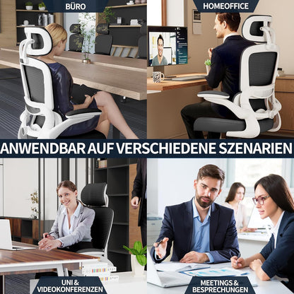 TRALT Bureaustoel Ergonomisch - Bureaustoel met Verstelbare Lendensteun Hoofdsteun Gaming Stoel - Office Chair - Bureaustoel Thuiskantoor Stoel Ergonomisch 150kg voor Grote Mensen Wit-Zwart