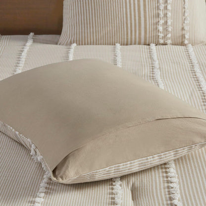 Harbor House 100% Cotton Duvet Set - Trendy Tufted Textured Design, All Season Cozy Bedding Modern Comforter Cover, Matching Shams, Anslee Pom Pom Taupe Queen(90"x90") 3 Piece