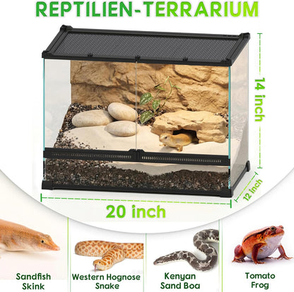 Professioneel glazen terrarium, 50 x 30 x 35 cm, duurzaam reptielen habitat tank met hittebestendig aluminium legering frame, dubbele front swingdeuren voor geen Jam van zand en andere
