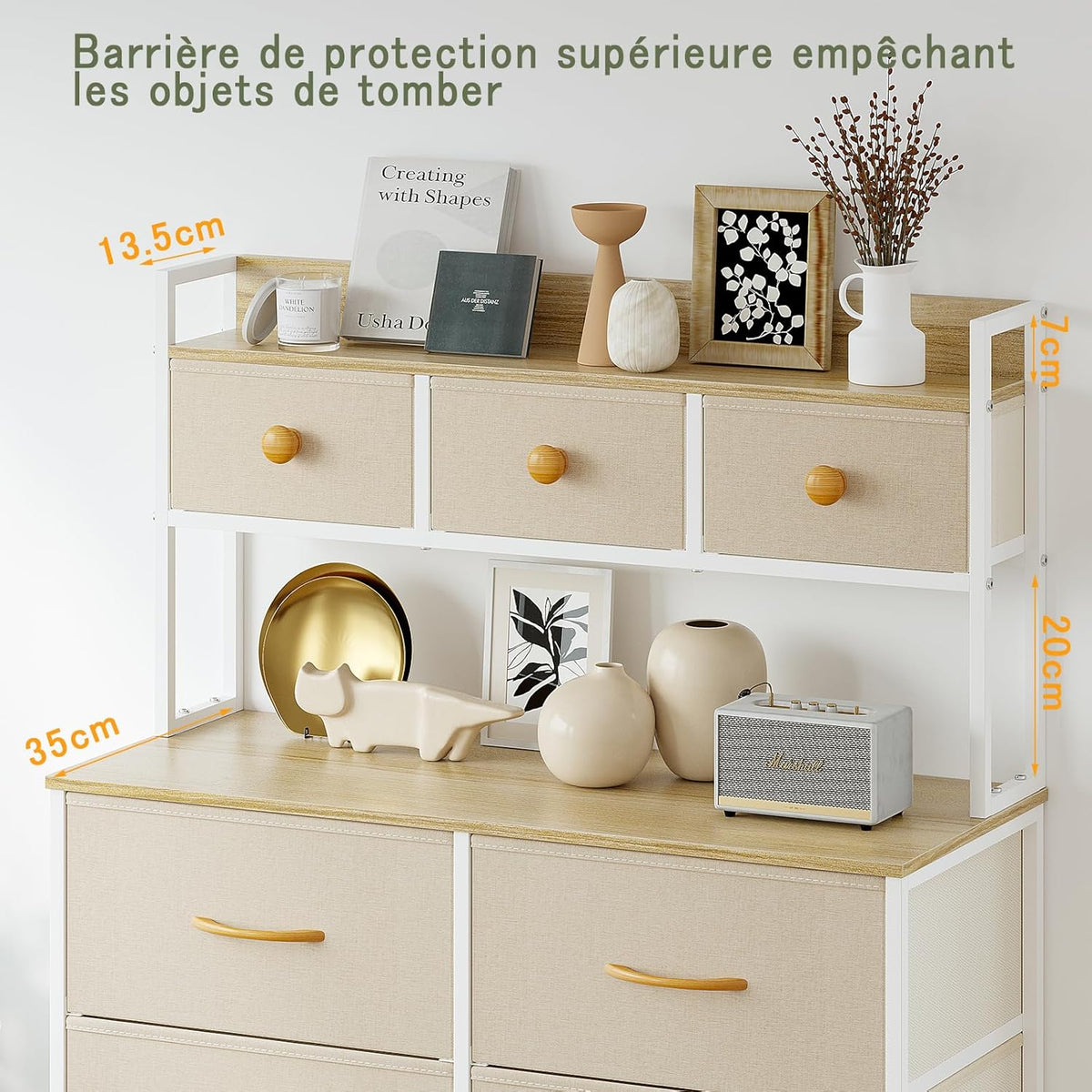 Commode, Opbergkast, Commode met Laden, Ladekast met Handvatten, Commode Kast met Houten Blad en 9 Lades, Kleerkast voor Slaapkamer, Beige