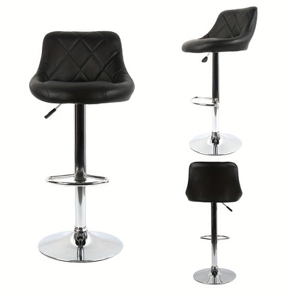 Barstoel – Barkruk – Keukenstoel – Hoogstoel – Draaistoel – Verstelbaar 55-75 cm – Zwart PU Leer – Ergonomisch Wingback Design Met Voetsteun