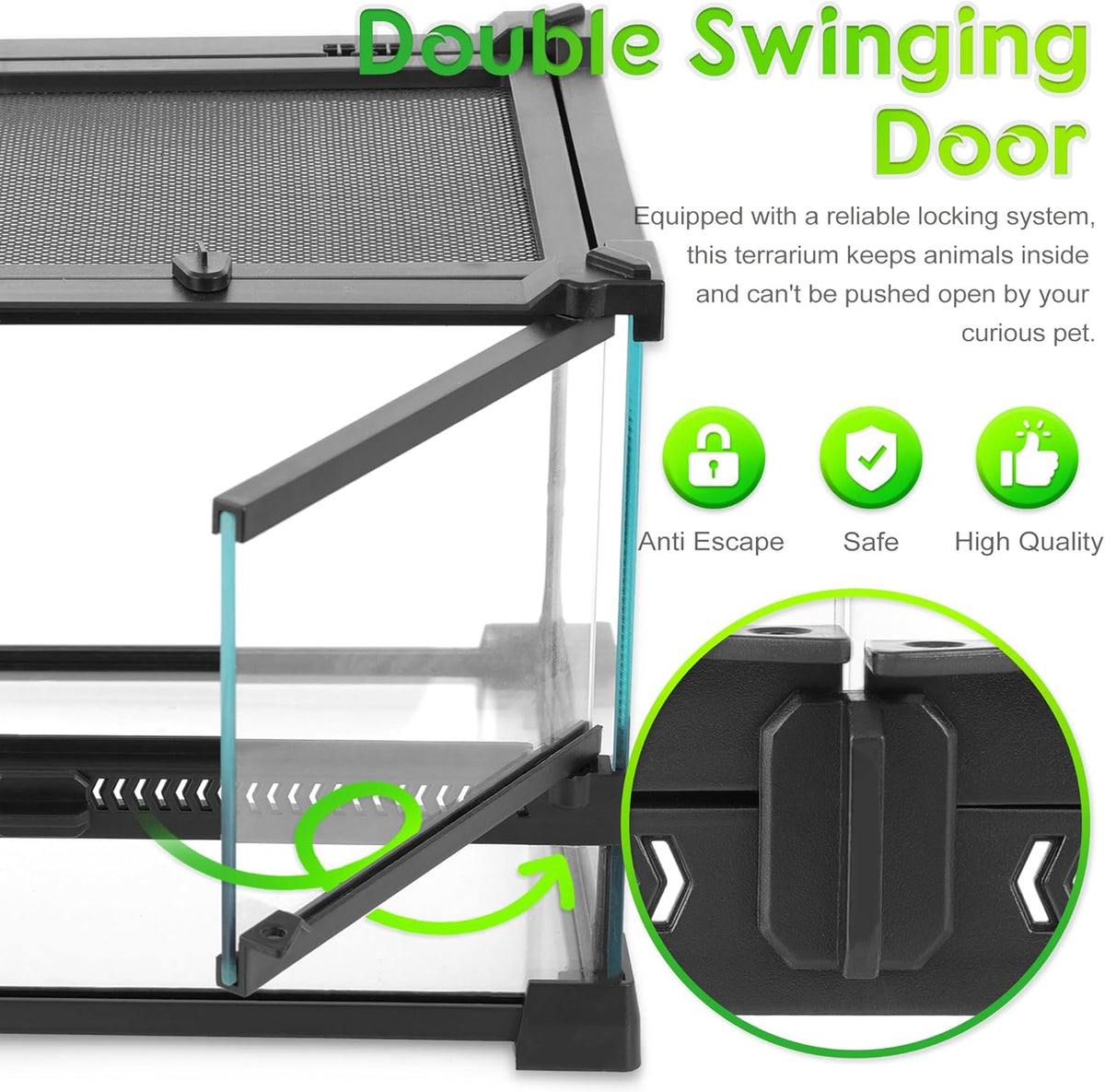 Mini Reptiel Glas Terrarium 12"x12"x12" Duurzame Reptielen Habitat Tank met Hittebestendig Aluminium Frame Dubbele Draaiende Deuren zonder Jam door Zand en Andere Puin
