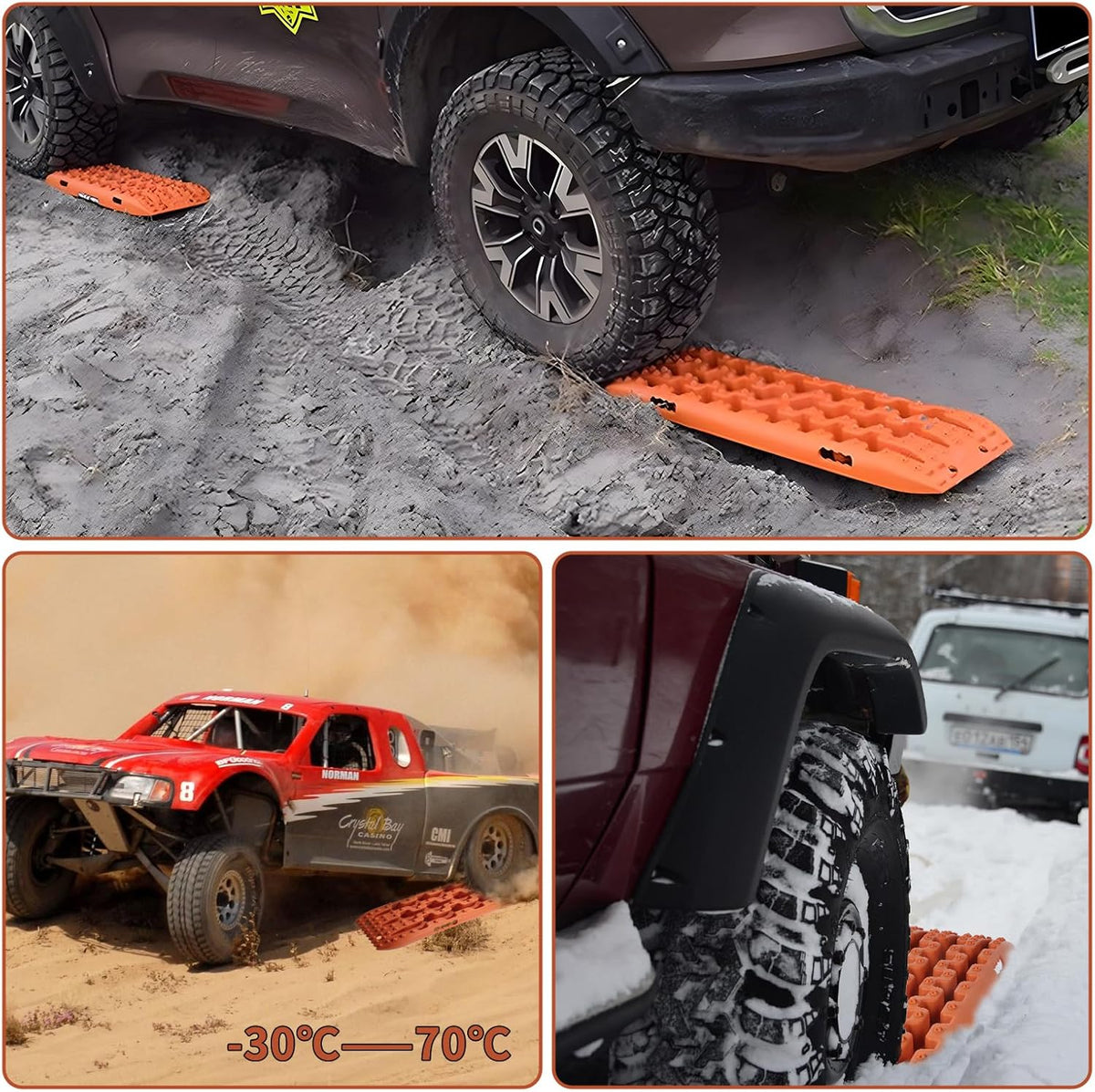 Zandplaten - Bandenladder - Autoaanhanger - Set van 2 - Tractiemat - Gripmat - Offroad-Accessoires - Recovery Board - Tractiehulp - Oprijwiggen - voor Zand - Modder - Sneeuw - 103 x 27 x 5,5 cm - Oranje