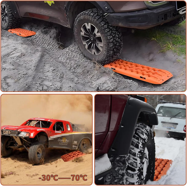 Zandplaten - Bandenladder - Autoaanhanger - Set van 2 - Tractiemat - Gripmat - Offroad-Accessoires - Recovery Board - Tractiehulp - Oprijwiggen - voor Zand - Modder - Sneeuw - 103 x 27 x 5,5 cm - Oranje