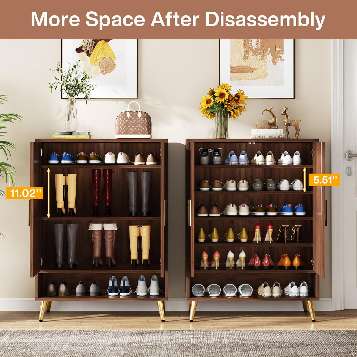 Tribesigns Shoe Cabinet with 2 Doors, 75 x 37 x 110 cm, Shoe Rack for 25 Pairs Shoes, Shoe Tipper Slim Wooden Shelf Organizer for Entrance, Hallway Closet, Living Room (Walnut)