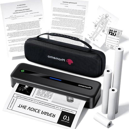 Phomemo M832 Thermal Printer, Monochrome Portable Printer A4 Compatible with Android & iOS, Inkless Bluetooth Printer, Includes Carrying Case and 4 Rolls Thermal Disposable Products, Black - QUORE