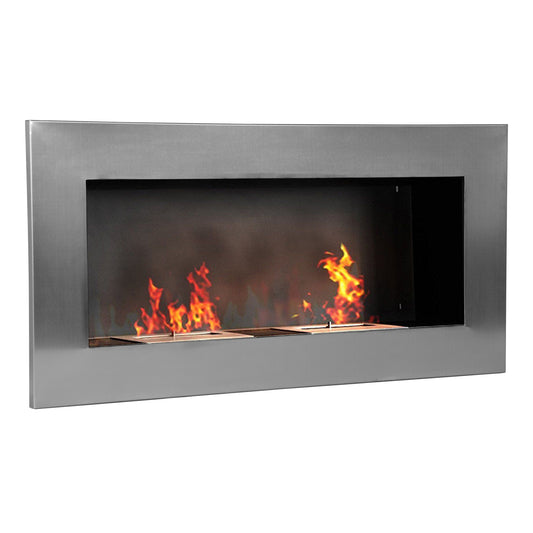 Wandhaard Bio-ethanol – Inbouw Haard – Elektrische Open Haard – Sfeerverwarming – Design Haard – Roestvrij Staal – 110 x 54 cm – 3 Uur Brandduur