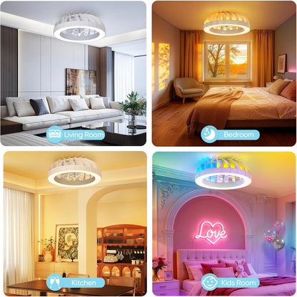 46 cm plafondventilator met verlichting en afstandsbediening, stil, 6 snelheden, lamp met ventilator, 3000K-6500K & RGB-achtergrondverlichting, plafondlamp met ventilator voor de slaapkamer