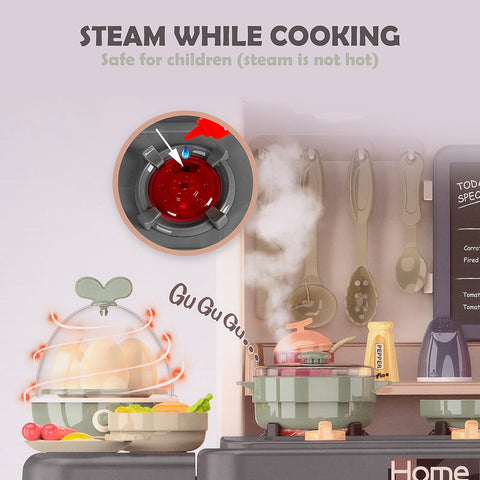 Speelkeuken - Speelgoedkeuken - Keukenset - met Licht - Water - Stoom - Klei - 65 Keukenaccessoires - Modern Stijl - 71 x 28.5 x 93.5 cm - Grijs