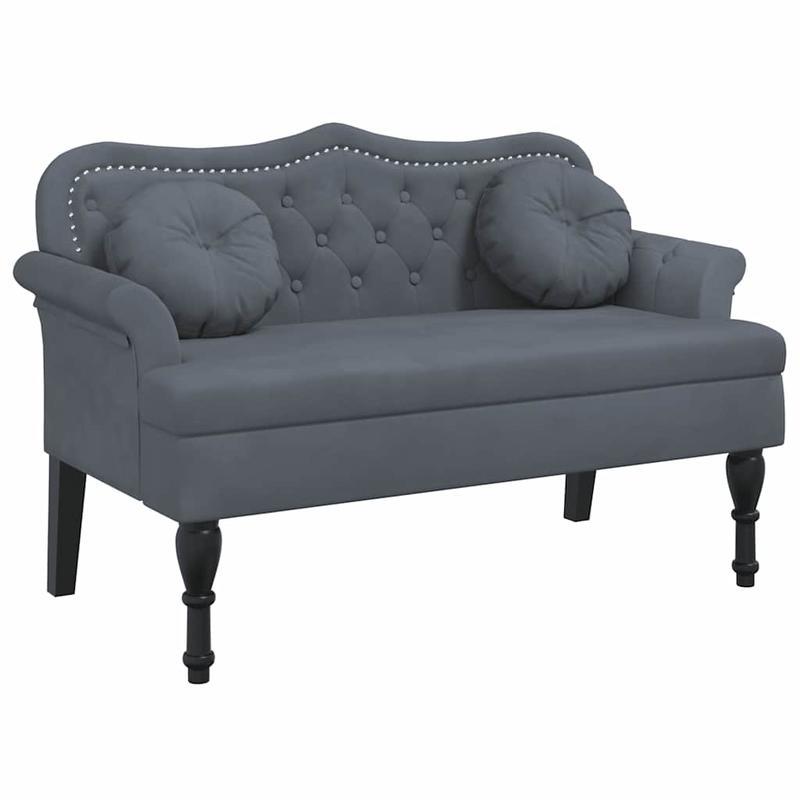 Bankje – Stoel – Zitbank – Lounger – Fauteuil – Donkergrijs Velvet Kussen – Hardhout – Robuust – 120,5x65x75 cm – Comfortabel