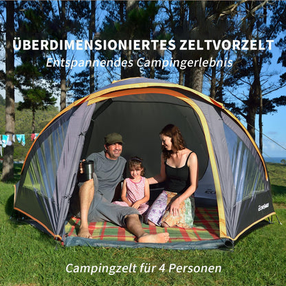 EchoSmile 4-persoons campingtent, 3-4 seizoenen, waterdicht, 5000 mm, koepeltent met voortent, lichte wandeltent, outdoor iglu tent, festivaltent