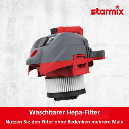 Starmix Flexo AP-1420 Nat- en droogzuiger met stopcontact, 1400 watt, industriële stofzuiger met reservoir van 20 liter, met blaasfunctie, filterreiniging max. 216 mbar, stofzuiger voor bouwplaats +