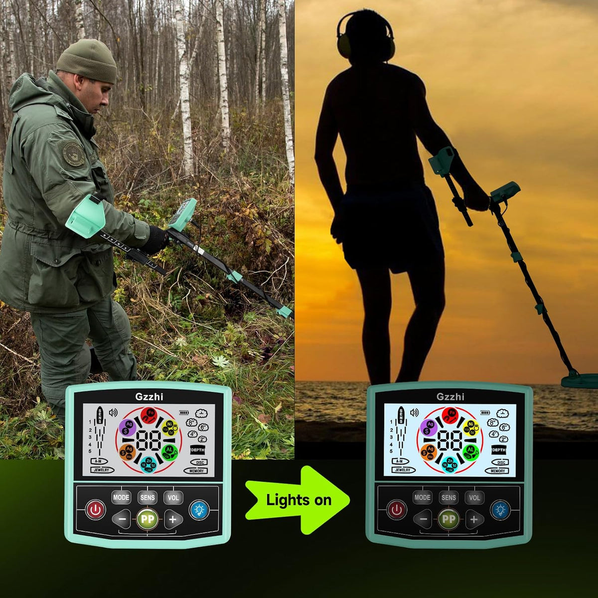 Metaaldetector met kleurenscherm, hogere nauwkeurigheid, instelbare waterdichte metaaldetectoren Pinpoint, 11 inch zoeken, ideaal voor goud, munten,