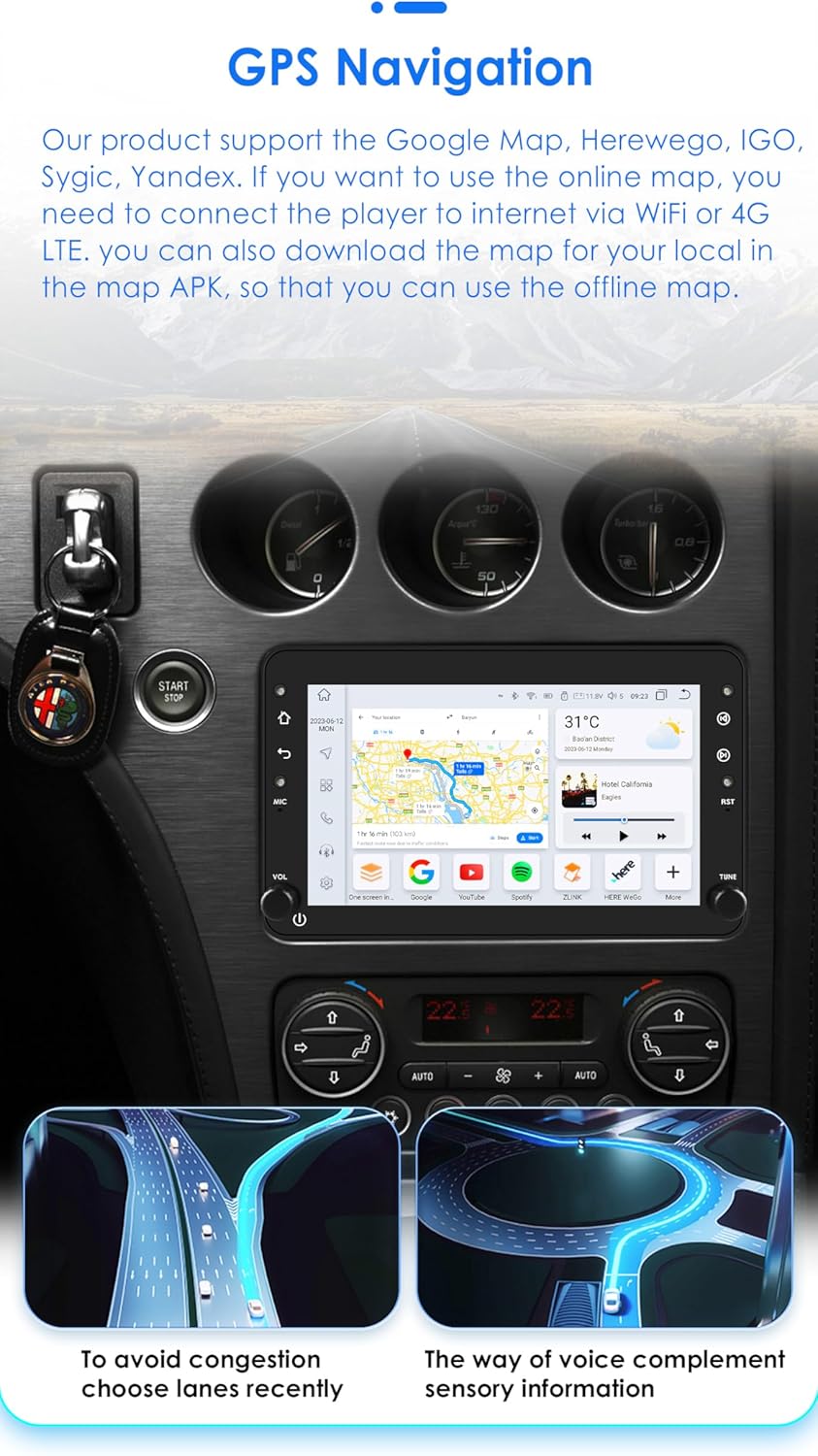Hizpo Android 13 autoradio compatibel met Alfa Romeo 159 Alfa Romeo Spider Alfa Romeo Brera, 7-inch touchscreen, met CarPlay Android automatische Bluetooth 4G LTE RDS DSP