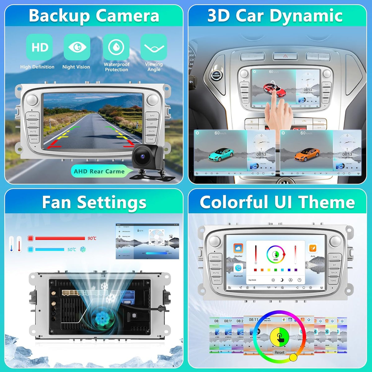 4 + 64G Motorsi autoradio voor Ford Focus II/S-Max met Carplay Android Auto aangedreven door Qualcomm-processor, 7 inch touchscreen Bluetooth/WiFi/EQ/FM/RDS/GPS Navigatie/SWC/Canbus/Split Screen +