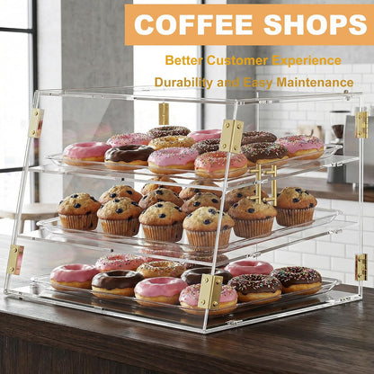 3 Dienblad Aanrecht Bakkerij Vitrine met Elastische Auto-Deur, 53,1 cm x 43,2 cm x 43,2 cm Commerciële Gebak Brood Voedsel Vitrine Opbergdoos voor Donut Taart Bagels Koekje