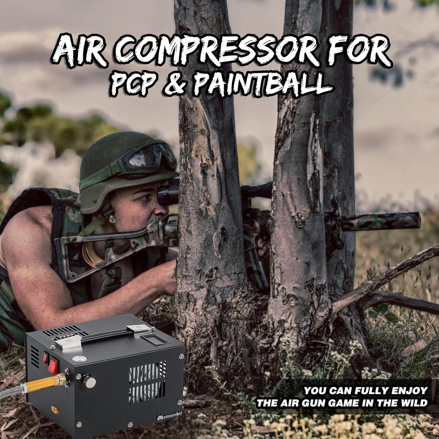 Mxmoonant Draagbare PCP-compressor, 4500 psi/30 Mpa/300 bar, geschikt voor Airsoft, paintballtanks (220 V AC of 12 V autobatterij)