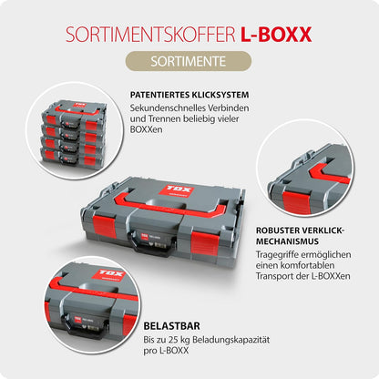 TOX assortimentskoffer L-BOXX in set, stapelbaar en klikbaar met L-BOXX-systeem, 8-vakken inzetstuk voor kleine onderdelen, overzichtelijke opslag voor pluggen en schroeven, set met 2 stuks, 094909150