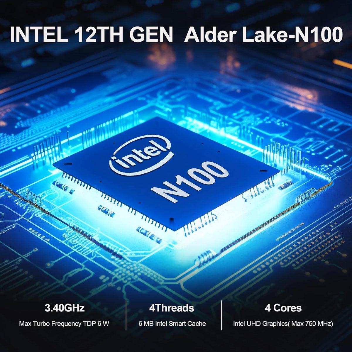 Mini PC, 12th in-tel N100 processor (up to 3.4GHz) 4C/4T mini desktop PC, 16G DDR5, 500GB SSD, Triple Display 4K UHD HD/Wi-Fi6/BT5.2/RJ45/WOL/Auto Power On - QUORE