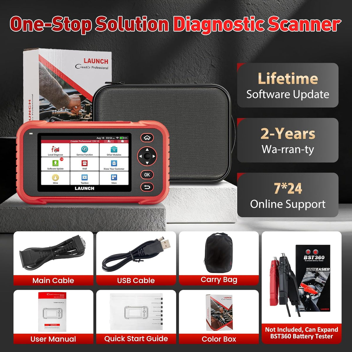 LAUNCH OBD2-diagnoseapparaat CRP129i V3, 4-delige set auto-codelezers ENG/ABS/SRS/at voor voertuigen, 12 resetten ABS/TPMS/Olie/EPB/SAS/BMS/AF/injector/smoorklep/DPF-reset