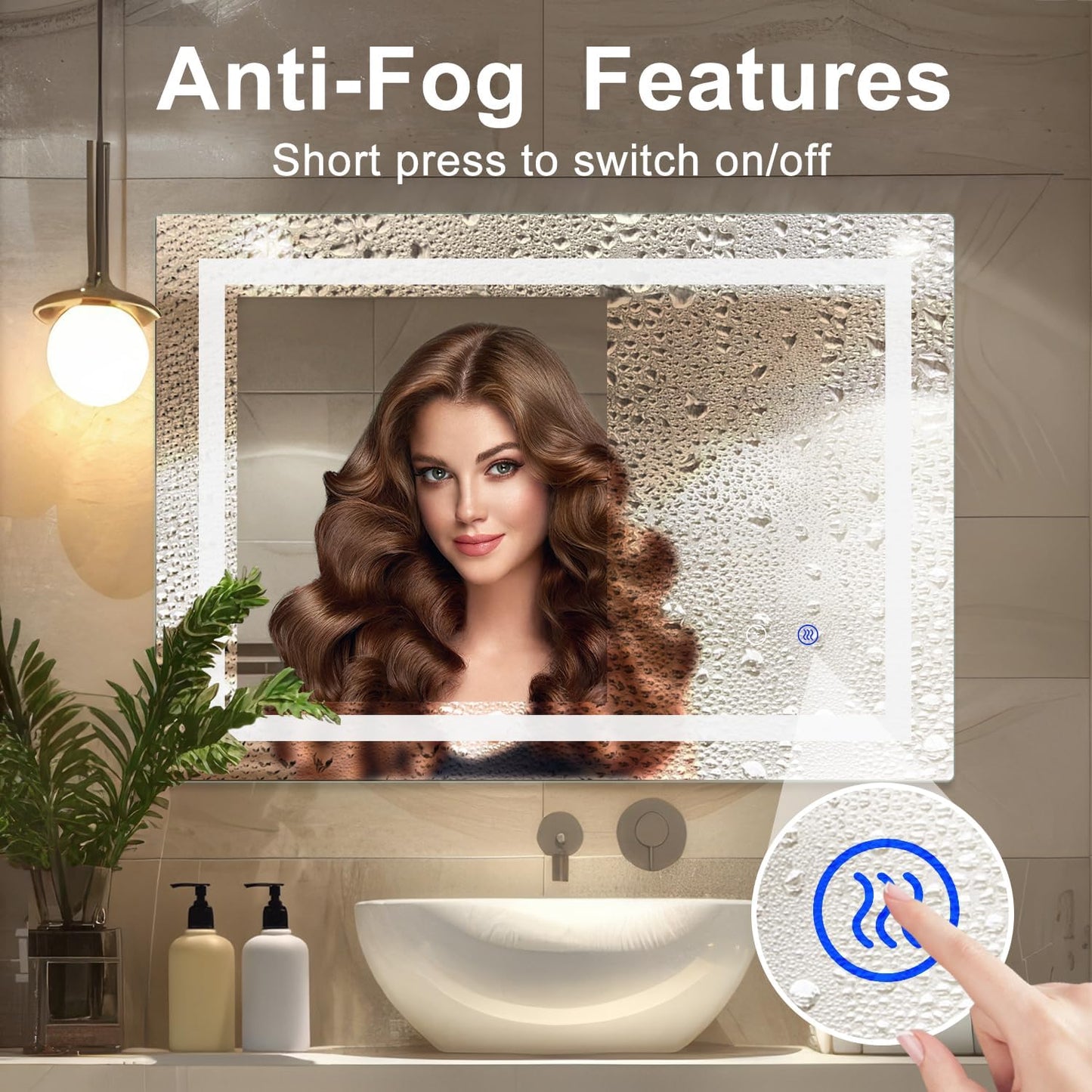 SaniteModar LED Bathroom Mirror 60 x 80 cm, Bathroom Mirror with Anti-Fog Wall Mirror with Light - QUORE