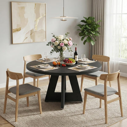 Lailang 120cm Eettafel, Ronde Eetkamertafel, Industrial Dining Table, Houten Eettafel, Dining Table for 4, Modern Eetkamertafel, 120 x 120 x 75 cm, Black