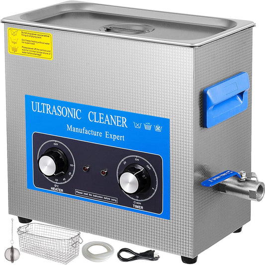 VEVOR Ultrasone reiniger, 6,5 l, professionele ultrasone reiniger, 180 W met verwarming en timer, ultrasone reiniger, geschikt voor dieptereiniging van sieraden, horloges en brillen
