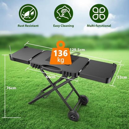 Denmay Grilltafelwagen voor Weber Q100 Q200 Q300-serie, Enders Urban, Nexgrill, Ninja Woodfire grill, pizzaoven, Solo Stove, Burnhard Wayne, grillstandaard met wielen voor de meeste draagbare