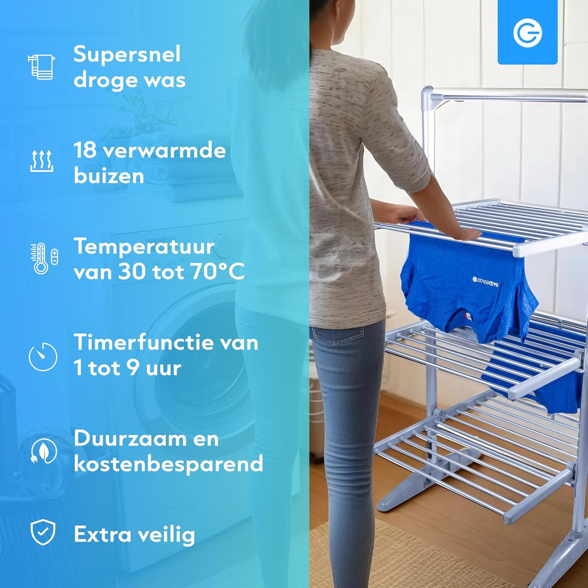 Elektrische Droogtoren – Verwarmd Wasrek – Droogrek – Elektrisch Droogrek – Wasdroger Rek – 4 Lagen Opvouwbaar – Instelbare Temperatuur 30-70°C & Timerfunctie