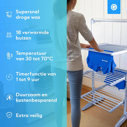 Elektrische Droogtoren – Verwarmd Wasrek – Droogrek – Elektrisch Droogrek – Wasdroger Rek – 4 Lagen Opvouwbaar – Instelbare Temperatuur 30-70°C & Timerfunctie