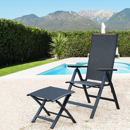 Grand patio Tuinklapstoel, ligstoel, balkonstoelen, tuinstoelen, set van 2, aluminium tuinstoel, inklapbaar, balkonstoel met 6 standen verstelbaar, weerbestendig, eetkamerstoel voor camping, balkon