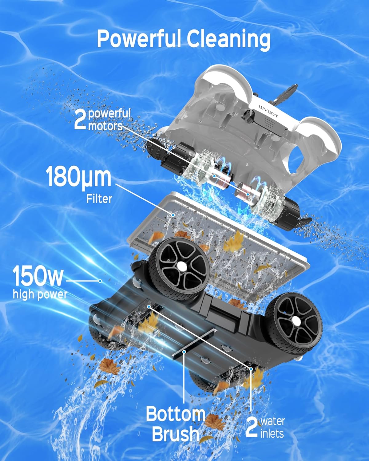 <font dir="auto" style="vertical-align: inherit;"><font dir="auto" style="vertical-align: inherit;">        WYBOT Automatic pool robot, pool cleaner with 150W double motor, 3 cleaning cycles (1/2/3 hours), pool vacuum for pool slopes up to 30 degrees