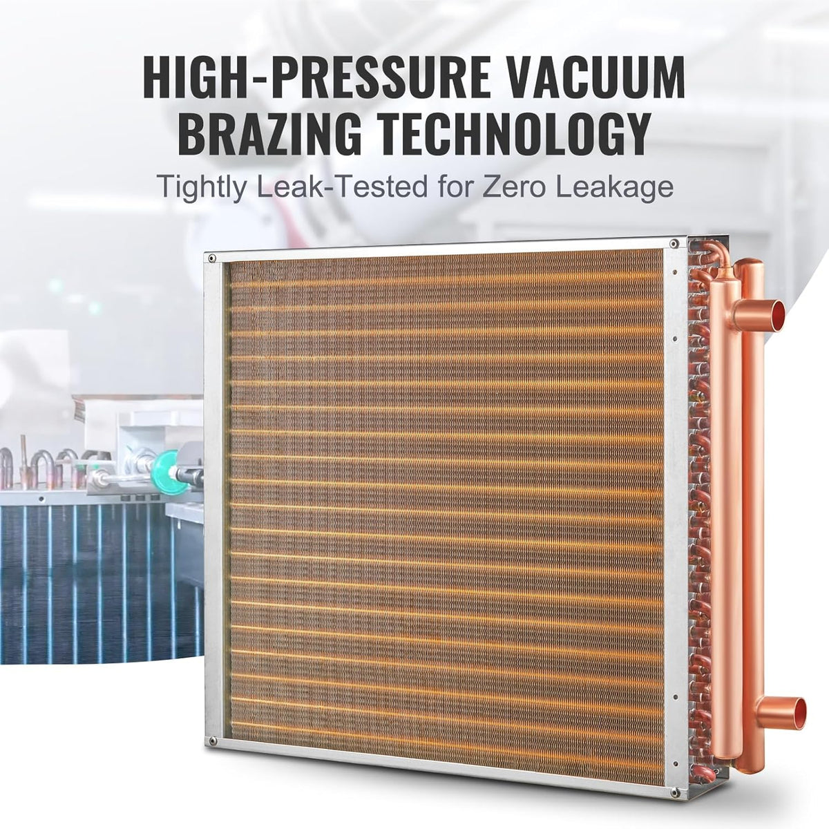 VEVOR Warmtewisselaar van water naar lucht, 20 "x 20" met 3-rij 3/8" koperen poorten, 242 aluminium vinnen warmtewisselaar voor houtovens buiten, woonverwarming en koeling, en geforceerde