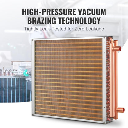 VEVOR Warmtewisselaar van water naar lucht, 20 "x 20" met 3-rij 3/8" koperen poorten, 242 aluminium vinnen warmtewisselaar voor houtovens buiten, woonverwarming en koeling, en geforceerde