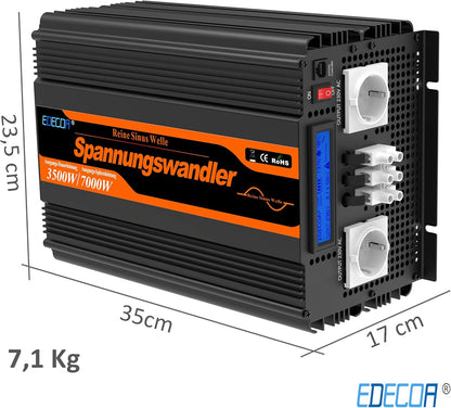 <font dir="auto" style="vertical-align: inherit;"><font dir="auto" style="vertical-align: inherit;">        EDECOA Pure Sine Wave Inverter 3500W 12V 230V 7000W Car Power Inverter 12V 230V LCD Voltage Converter Inverter Pure Sine Wave with Remote Control L