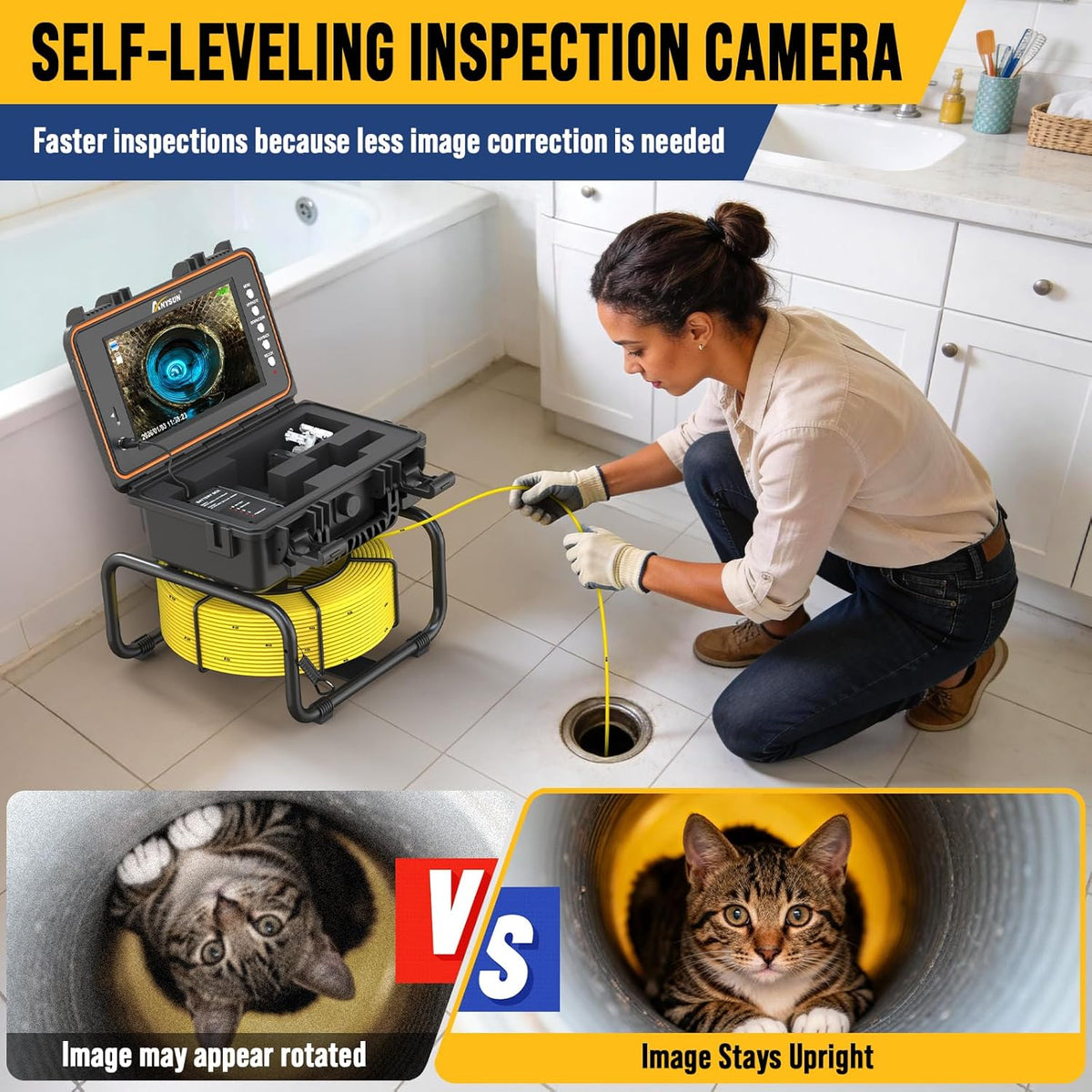 Endoscoopcamera, endoscoopcamera met licht, IP68 waterdicht, inspectiecamera met instelbare led en DVR, kabelbuiscamera, industriële endoscoop (32 GB SD-kaart inbegrepen) (30M-512T)