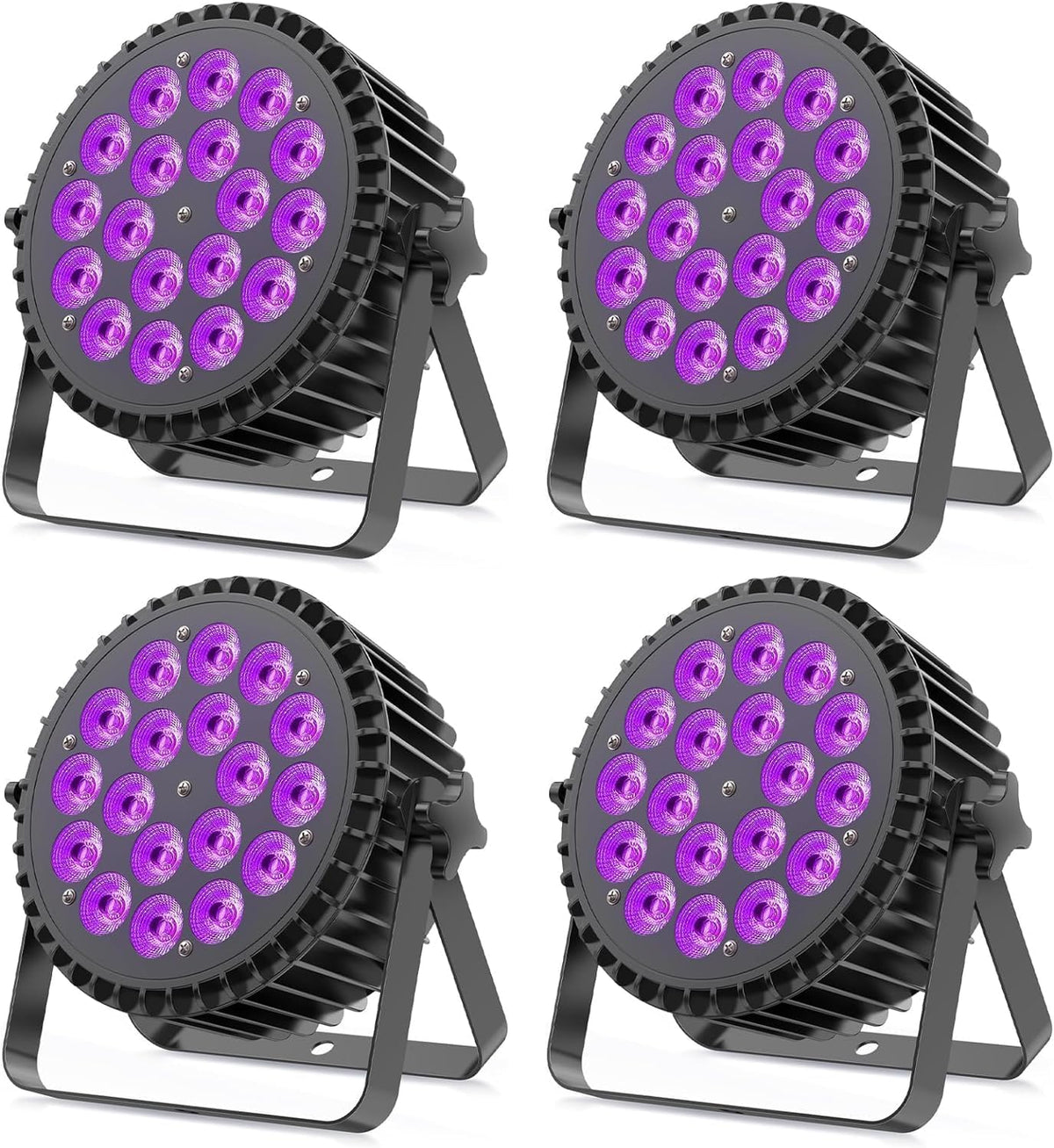 4 x RGBWA UV Par LED Spotlights, 200 W, 18 LEDs, Stage Lighting with D MX 7/10 CH and Strobe Lighting for Party, DJ, Bar, Club, Wedding, Show, Christmas, Halloween