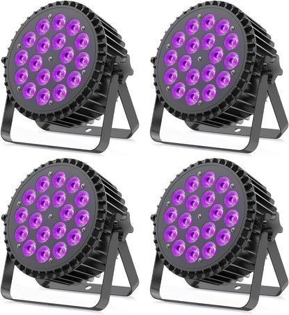 4 x RGBWA UV Par LED Spotlights, 200 W, 18 LEDs, Stage Lighting with D MX 7/10 CH and Strobe Lighting for Party, DJ, Bar, Club, Wedding, Show, Christmas, Halloween