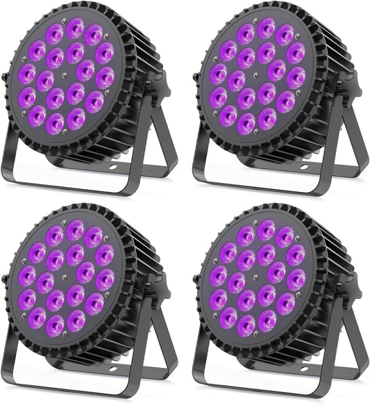 4 x RGBWA UV Par LED Spotlights, 200 W, 18 LEDs, Stage Lighting with D MX 7/10 CH and Strobe Lighting for Party, DJ, Bar, Club, Wedding, Show, Christmas, Halloween