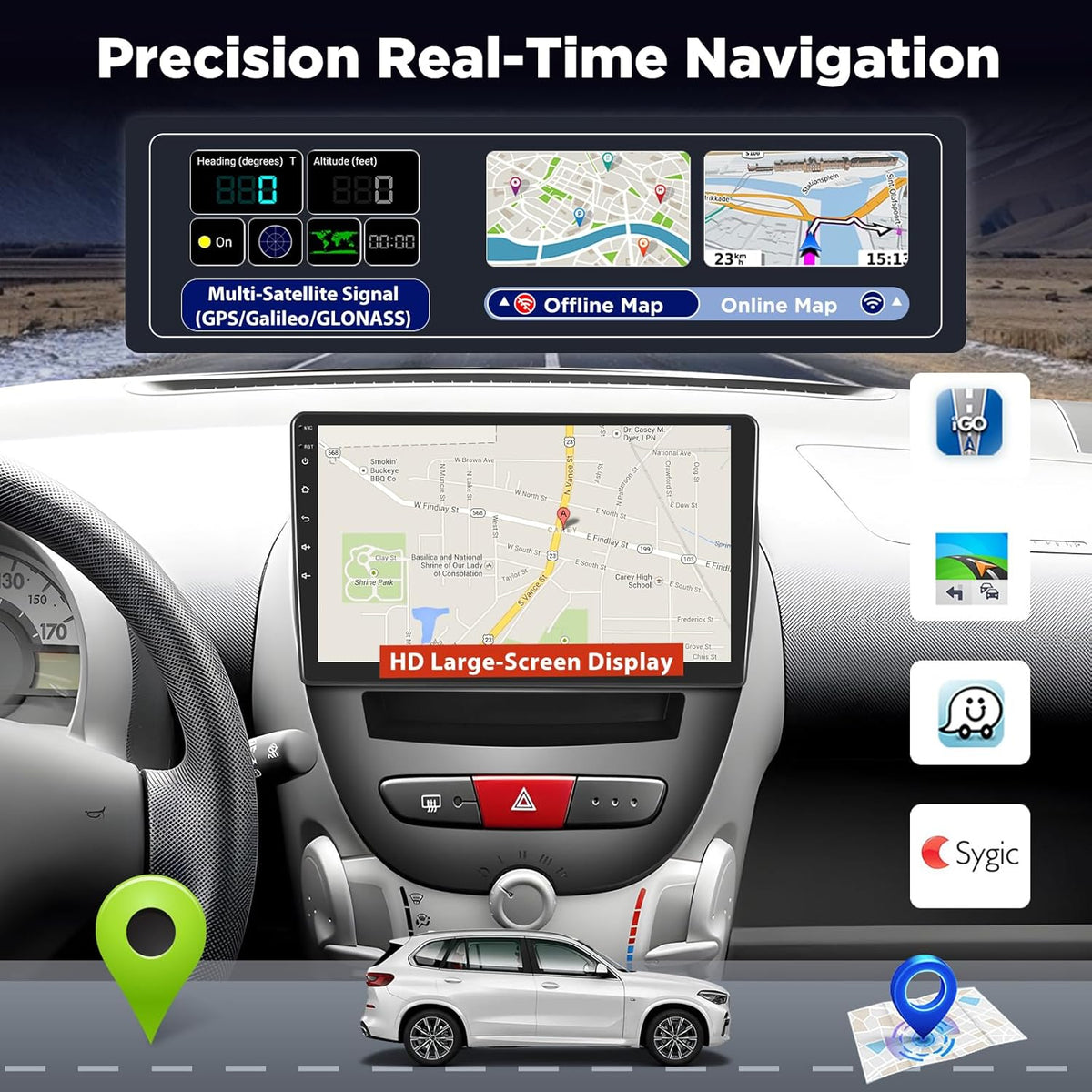 4+64G Android Autoradio voor Toyota Aygo/Peugeot 107 / Citroën C1 2005–2014, 10 Inch HD Touchscreen, Draadloos CarPlay & Android Auto, GPS Navigatie, WiFi, DSP, AHD Camera/OBD/DAB