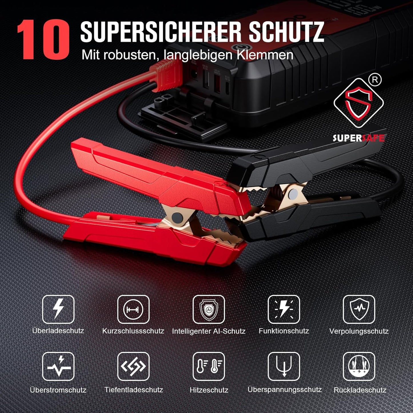 Auto Starthulp 12V – Jumpstarter – Startbooster – Powerbank – Accupack – 6000A Voor Benzine En Diesel Tot 10.0L – 26.800 mAh Met 100W USB-C Snelladen
