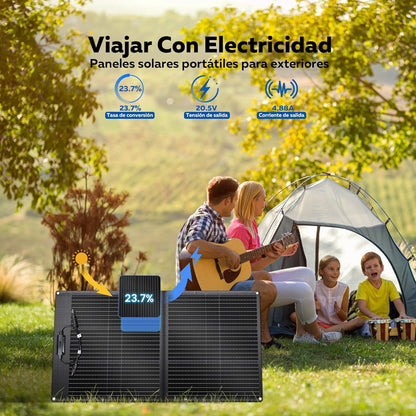 100 W opvouwbaar zonnepaneel, solarpanel, 23% Hogere Energieconversie-Efficiëntie, monokristallijne zonnepanelen, fotovoltaik-modulesolaranlage voor buiten, tuin, balkon, woonkamer, camping