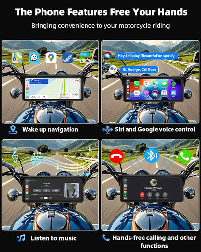 Jansite 20,1 cm groot display CarPlay motorfiets, Android, auto, motorfiets, IP67, waterdicht, touchscreen, GPS-navigatie, bluetooth-audio, Siri en Google Assistant