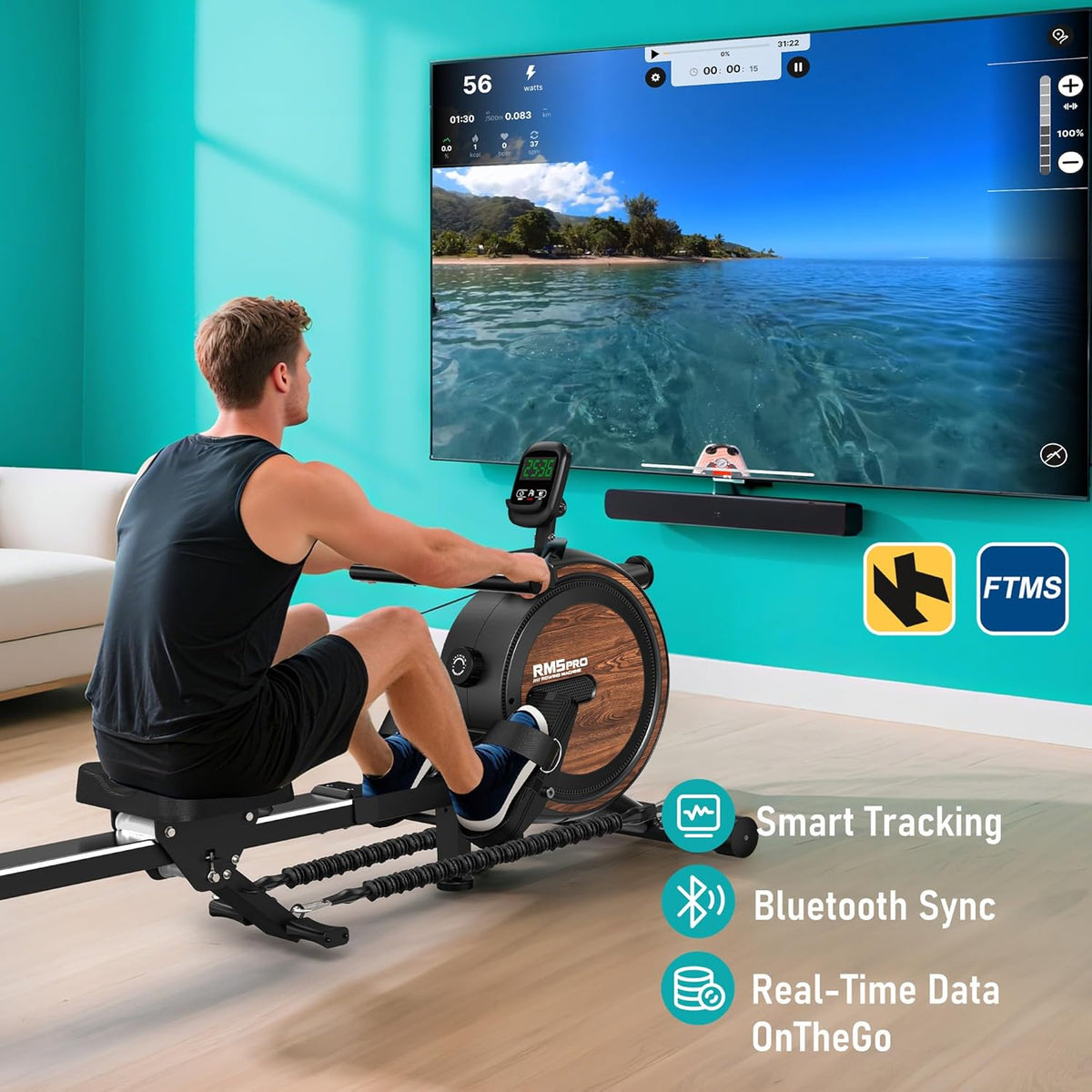 Roeitoestel voor thuis, inklapbaar roeitoestel gecombineerd met krachttraining, magnetisch roeitoestel met bluetooth en 16-traps verstelbare weerstand