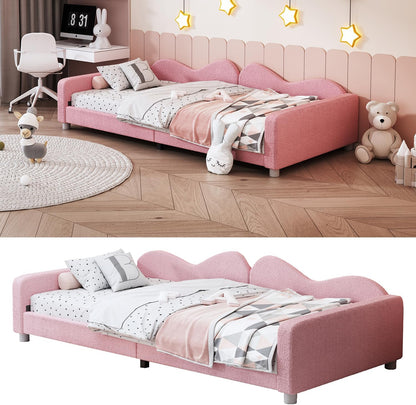 Kinderbedkussen Bed - Slaapbank Frame - Teddy Doek Multifunctionele - Rugleuning Armleuning Zacht Bed - Eugdbed Gastenbed - 90*200 cm - 01 Roze