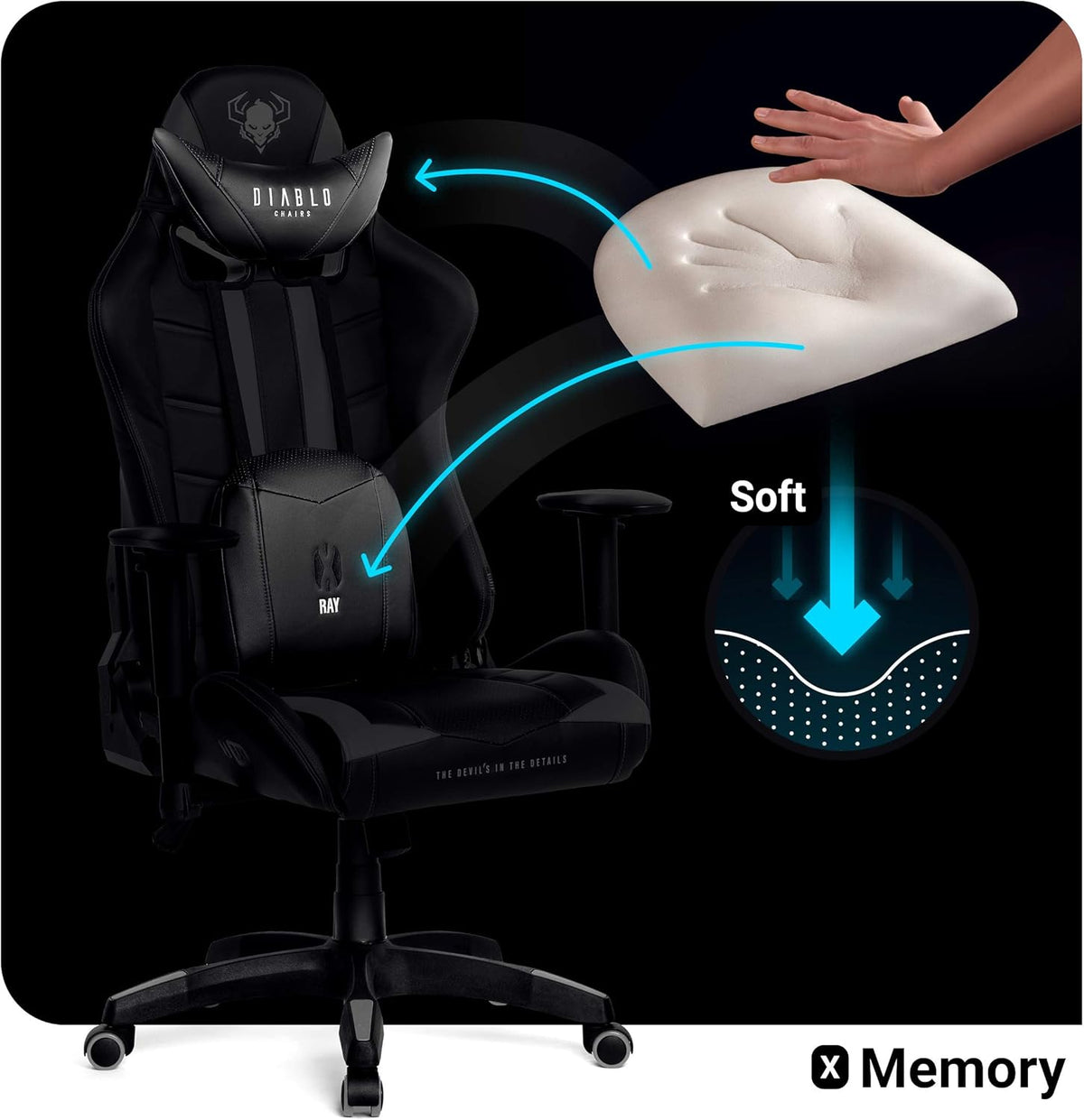 Diablo X-Ray Gaming Game Stoel Gaming Chair Bureaustoel 4D Armleuningen Ergonomisch Ontwerp Kunstleer Perforatie Kantelfunctie Zwart-Grijs Kido (S)